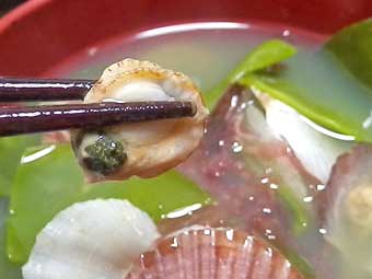 生めかぶと帆立稚貝の潮汁の帆立稚貝